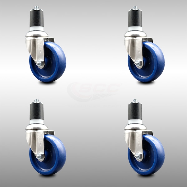 4 Inch 316SS Solid Polyurethane Swivel 1-3/4 Inch Expanding Stem Caster Set SCC